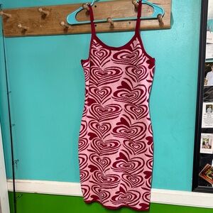 Fashion Nova Burgundy and Pink Heart Mini Dress